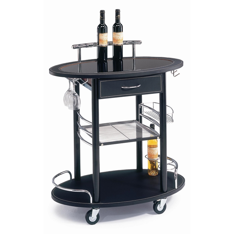 Pemberly Row Modern / Contemporary Mobile Metal Bar Cart in Black