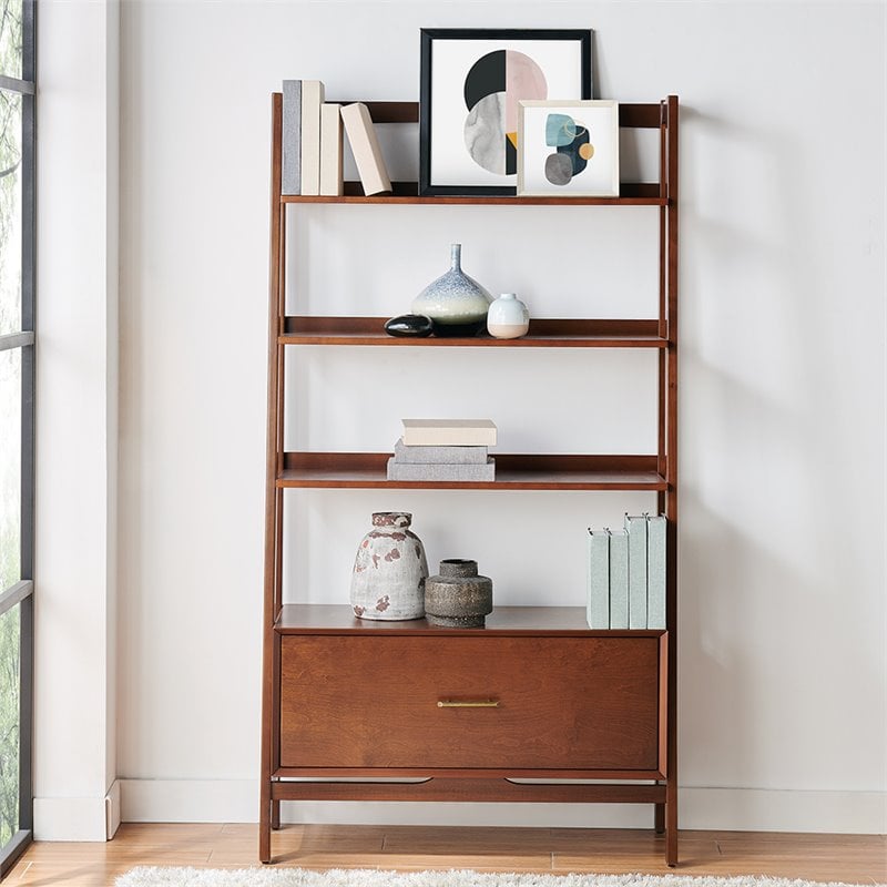 Pemberly Row Modern Wood 4 Shelf Wide Etagere Bookcase in Mahogany