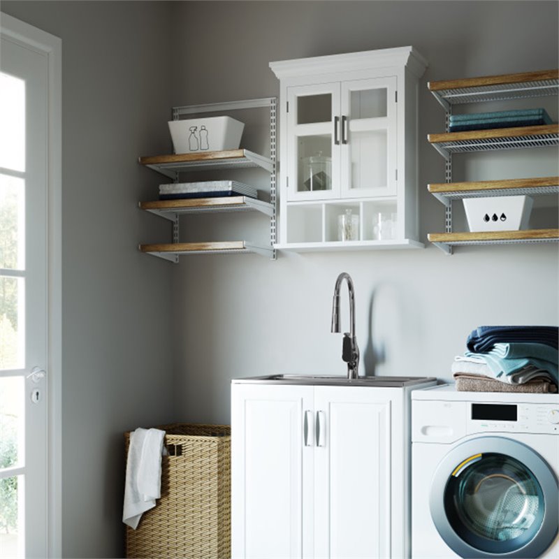 Pemberly Row Wood Double Door Wall Medicine Cabinet in Pure White