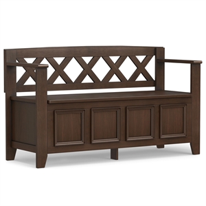 Pemberly Row Solid Wood Entryway Storage Bench in Natural Aged Brown