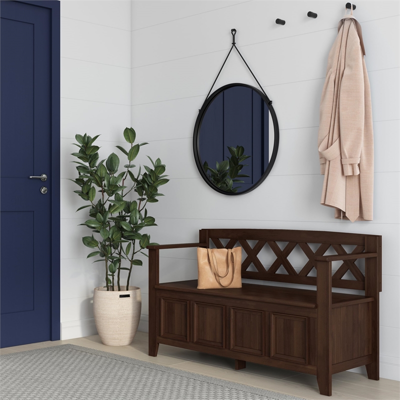Pemberly Row Solid Wood Entryway Storage Bench in Natural Aged Brown