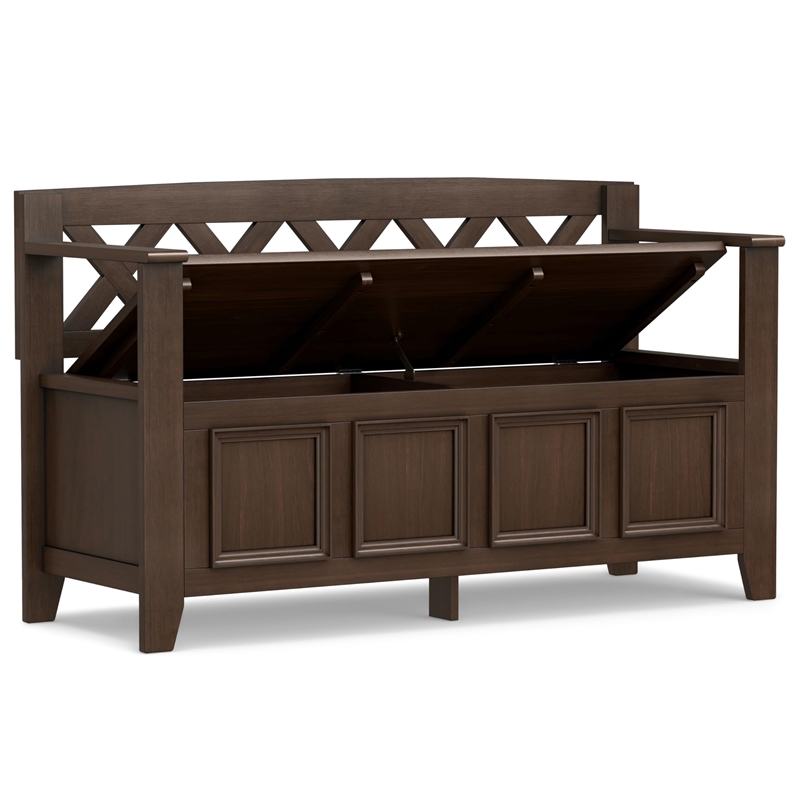 Pemberly Row Solid Wood Entryway Storage Bench in Natural Aged Brown