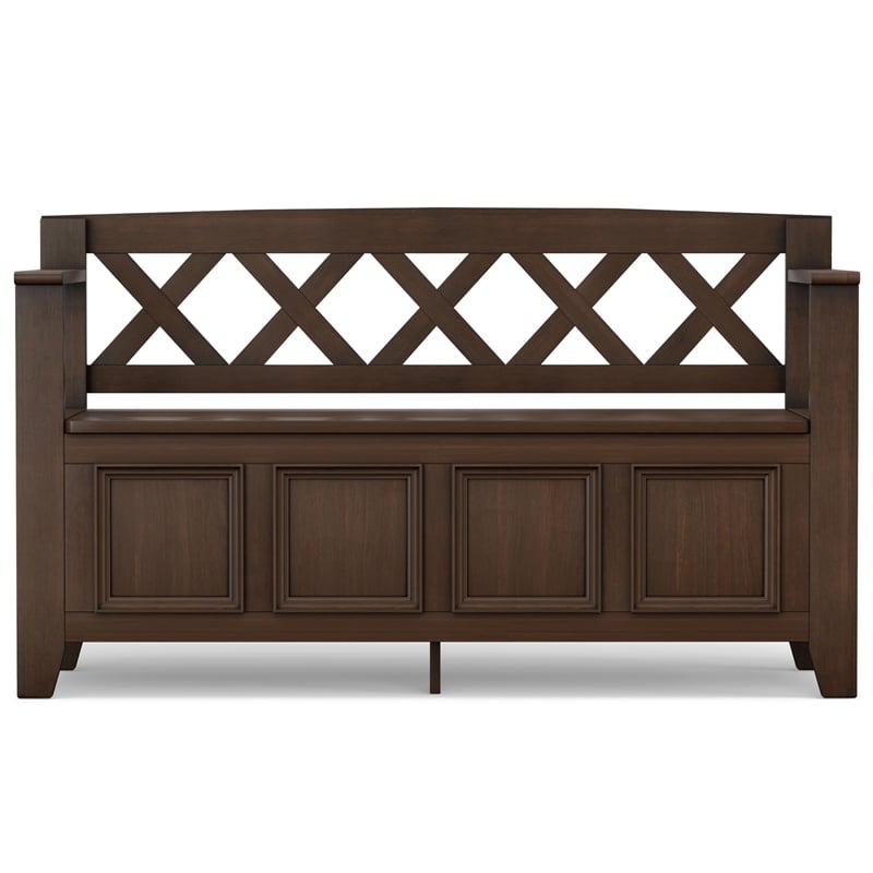 Pemberly Row Solid Wood Entryway Storage Bench in Natural Aged Brown