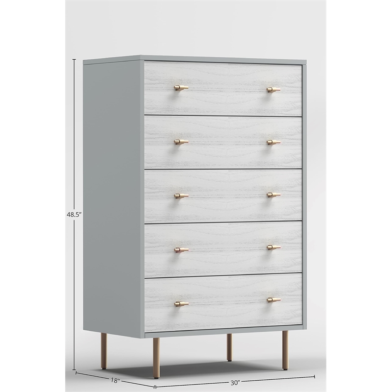 Pemberly Row Contemporary Wood 4 Drawer Chest in Natural Gray