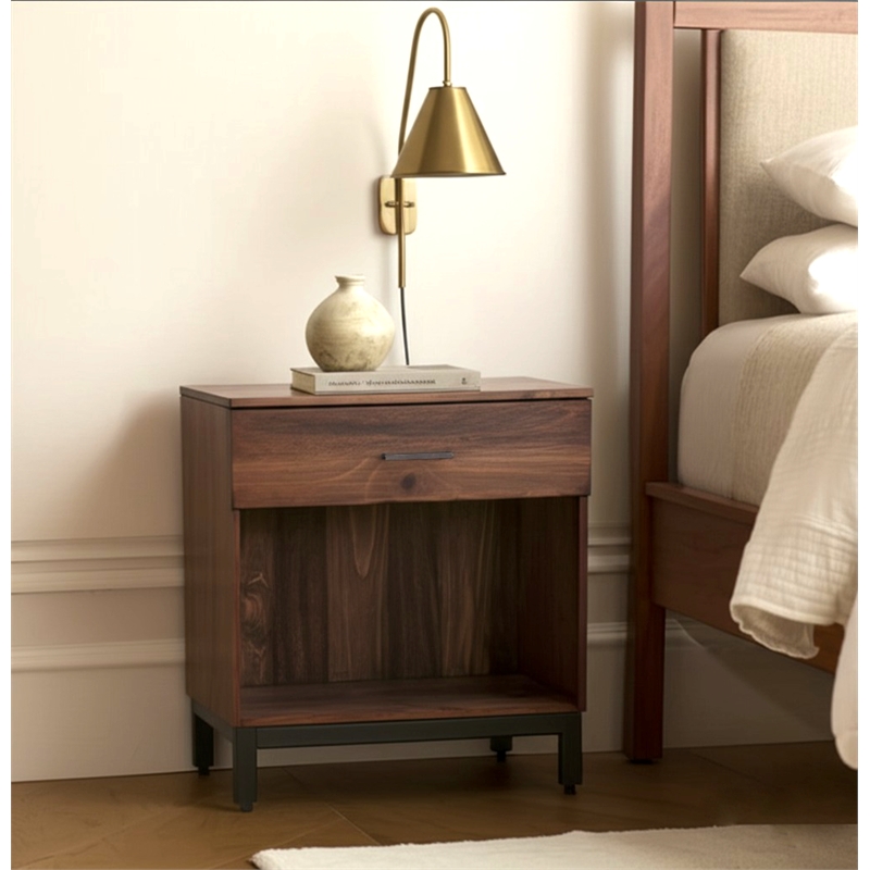 Pemberly Row Contemporary Contemporary Wood 1 Drawer Nightstand in Rustic Pine