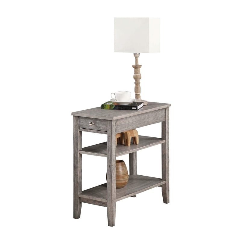 Pemberly Row Three Tier End Table With Drawer in Gray Wood Finish