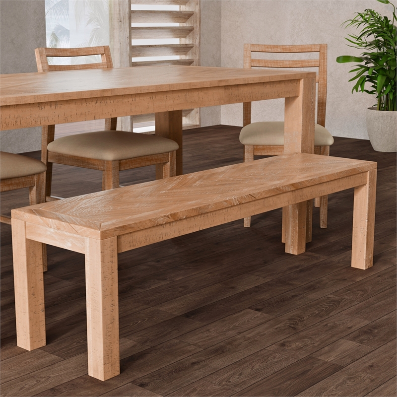 Pemberly Row Modern Wood Dining Bench in Weathered Natural (Brown)