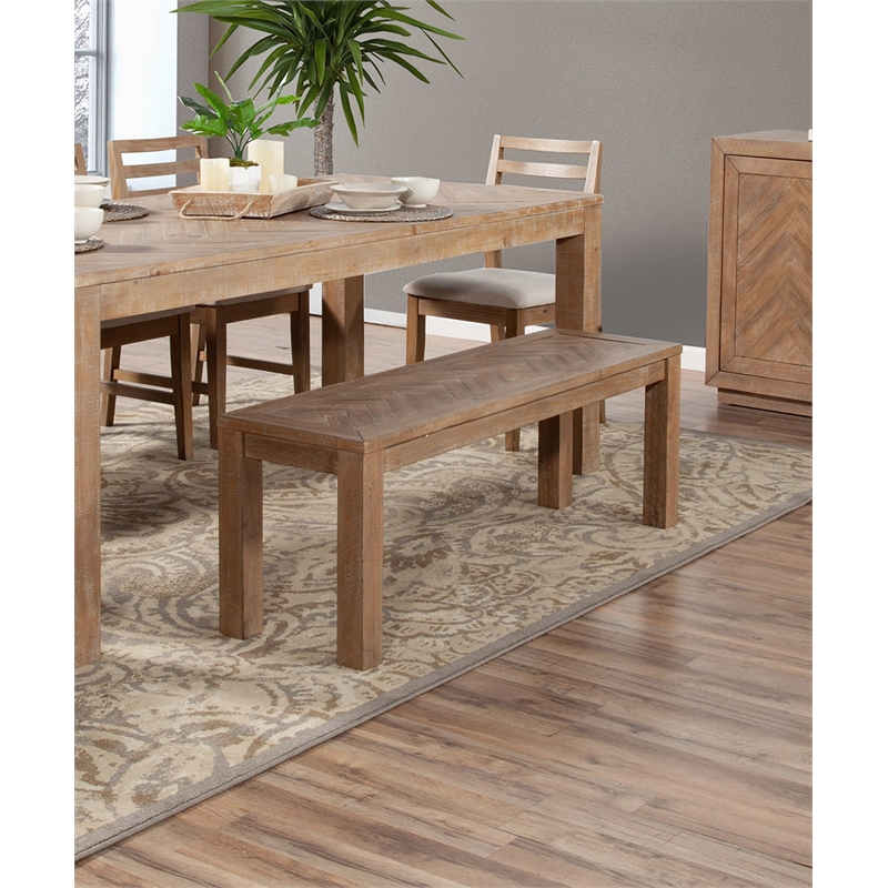 Pemberly Row Modern Wood Dining Bench in Weathered Natural (Brown)