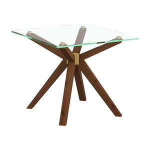 Pemberly Row 24&quot Glass Top and Wood Base End Table in Walnut