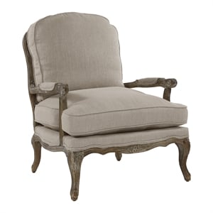 Pemberly Row Traditional Wood Accent Chair in Natural Linen Color