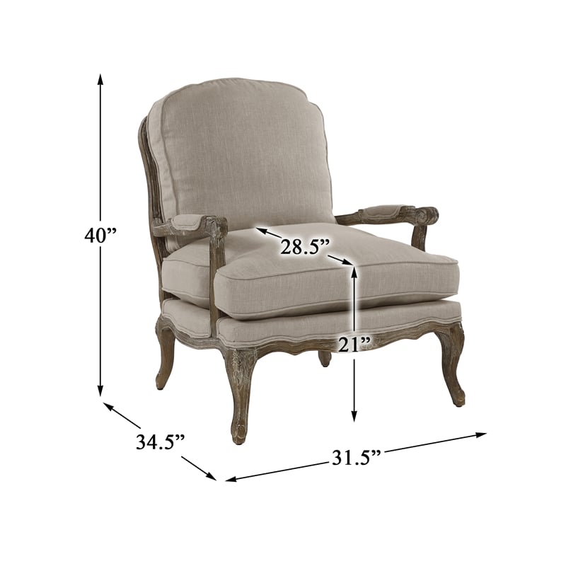 Pemberly Row Traditional Wood Accent Chair in Natural Linen Color
