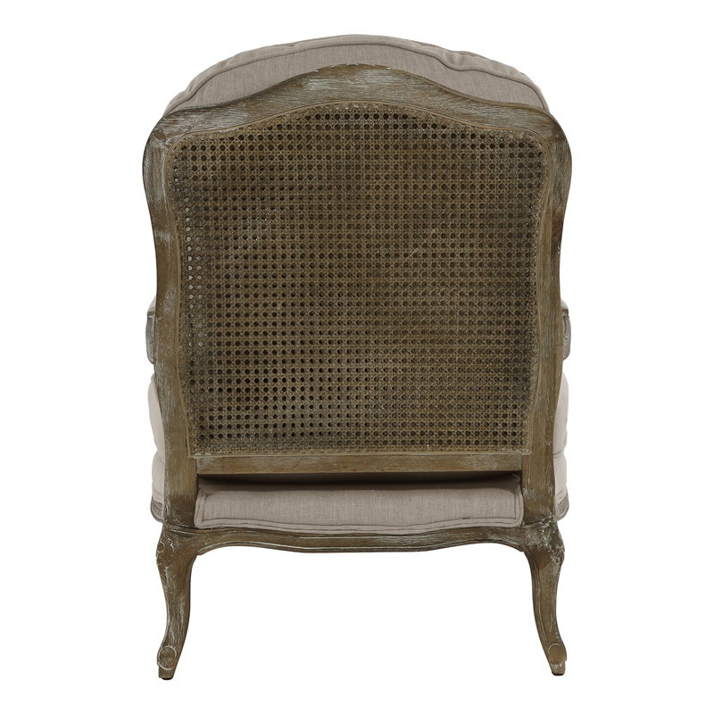 Pemberly Row Traditional Wood Accent Chair in Natural Linen Color