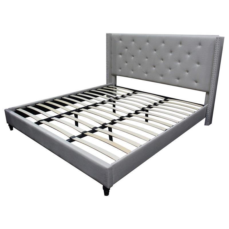 Pemberly Row Fabric Upholstered Wingback East King Platform Bed - Gray