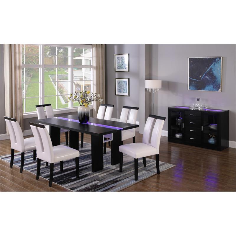 pemberly row solid wood dining table in black wood with led lights