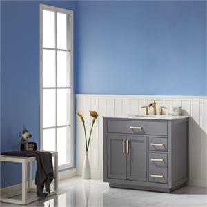 Pemberly Row 36&quot Marble Countertop Single Vanity with o Mirror Gray