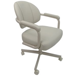 Pemberly Row Swivel Dining Caster Chair w/ Arm - Ocean Beige Faux Leather