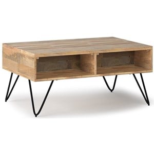 Pemberly Row 36&quotW Wood & Metal Rectangle Small Lift Top Coffee Table - Natural