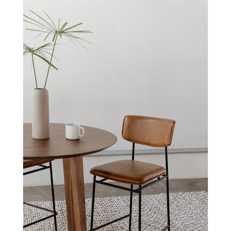Pemberly Row Modern / Contemporary Leather Counter Stool in Brown