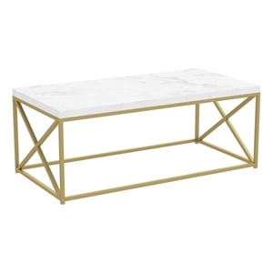 Pemberly Row Contemporary Coffee Table Marble Gold Metal