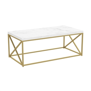 Pemberly Row Contemporary 44&quotL Coffee Table Marble Gold Metal