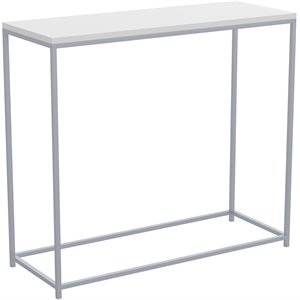Pemberly Row 31&quotL Console Table with Silver Metal Legs in White