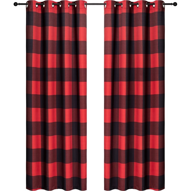 Pemberly Row Curtain Room Darkening in Red/Black Check (Set of 2)