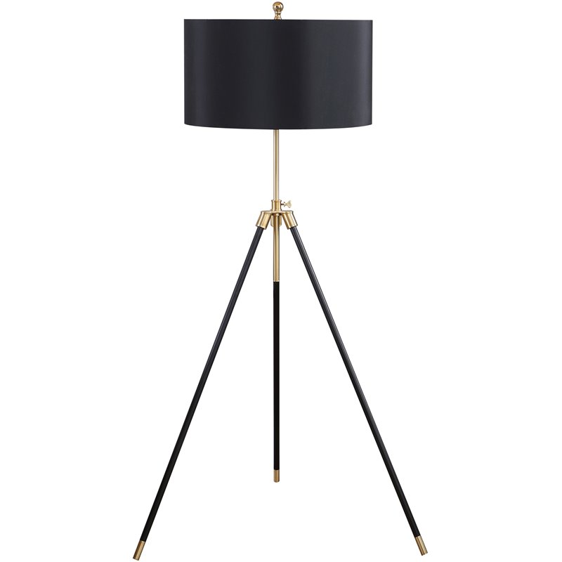 Pemberly Row Contemporary Metal Floor Lamp with Tripod Legs in Black