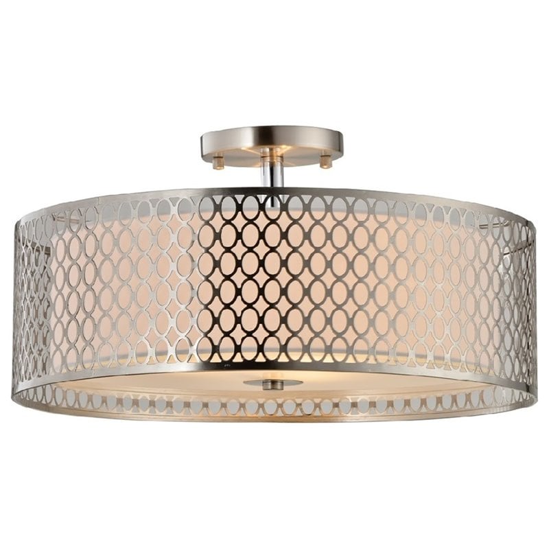 Pemberly Row 3-light Metal Semi-Flush Fixture in Nickel Off White