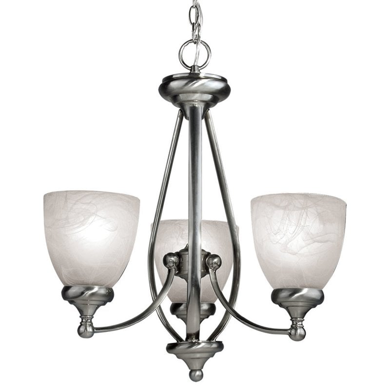 Pemberly Row Modern 3-light Steel Metal Chandelier in Satin Nickel