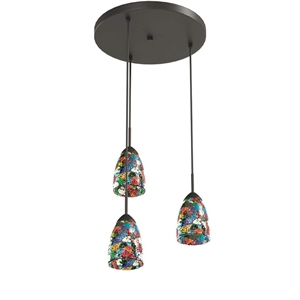 Pemberly Row 3-Light Glass Cluster Pendant in Bronze/Multi-Color