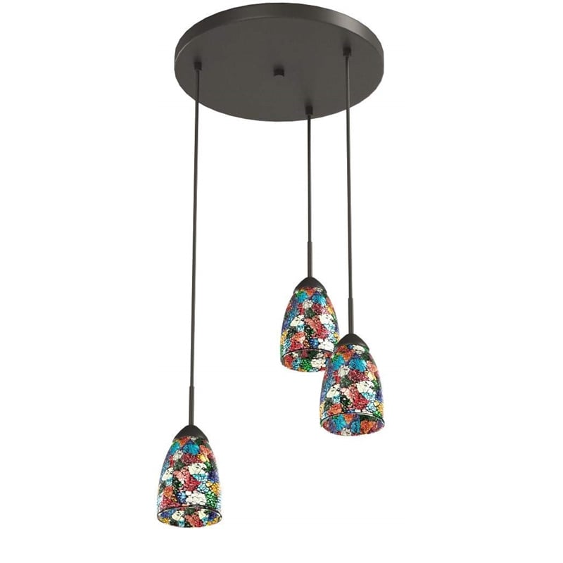 Pemberly Row 3-Light Glass Cluster Pendant in Bronze/Multi-Color