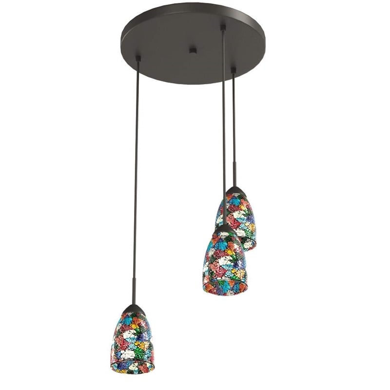 Pemberly Row 3-Light Glass Cluster Pendant in Bronze/Multi-Color