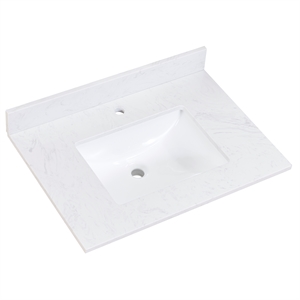 Pemberly Row 31&quot Composite Stone Vanity Top in White with White Single Basin