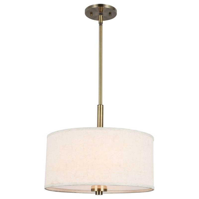 Pemberly Row Modern 3-Light Fabric LED Pendant in Brass/White