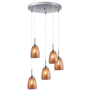 Pemberly Row 5-Light Glass Cluster Pendant in Nickel/Mosaic Amber