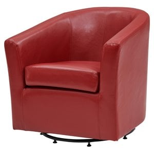 Pemberly Row Modern 17.5&quot Bonded Leather Swivel Chair in Red