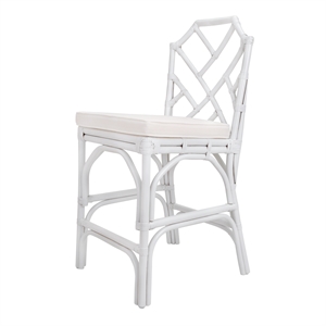 Pemberly Row Modern 26&quot Rattan Counter Stool in White (Set of 2)