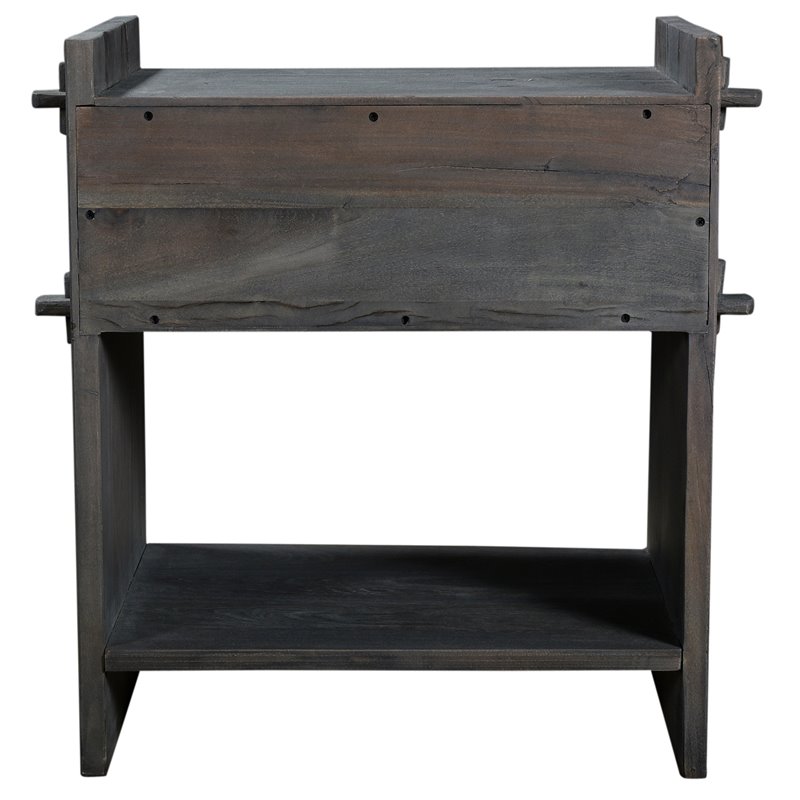 Pemberly Row Solid Wood Hand-Carved 1 Drawer Nightstand in Gray