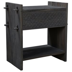 Pemberly Row Solid Wood Hand-Carved 1 Drawer Nightstand in Gray