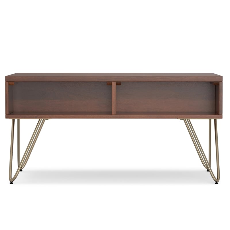 Pemberly Row Solid Wood Lift Top Coffee Table in Umber Brown and Gold