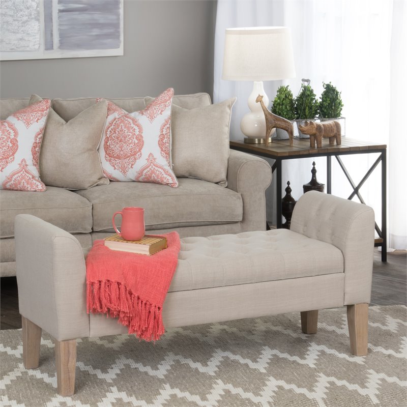 Pemberly Row Transitional Fabric Storage Bench and Settee in Cream