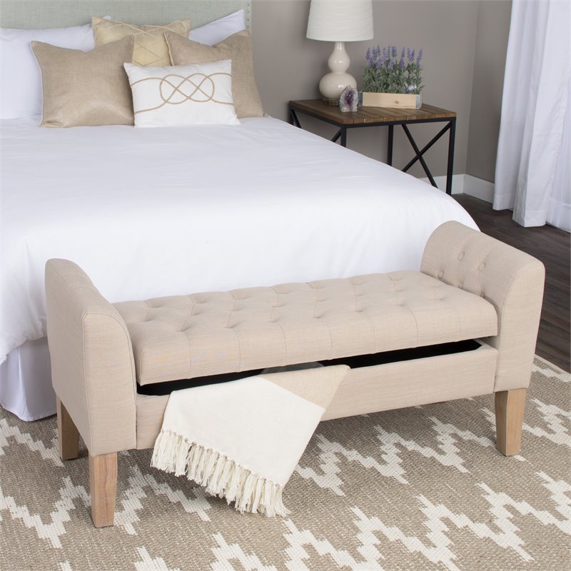 Pemberly Row Transitional Fabric Storage Bench and Settee in Cream