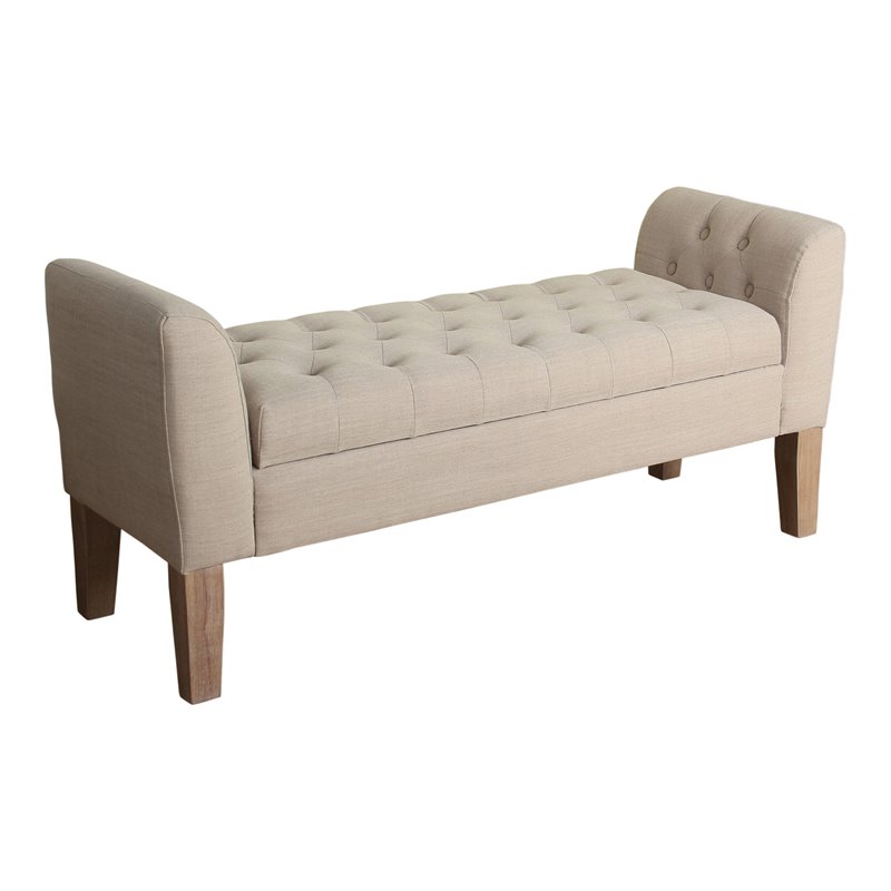 Pemberly Row Transitional Fabric Storage Bench and Settee in Cream