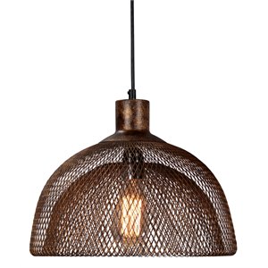 Pemberly Row 15&quot Transitional Iron Mesh Pendant in Rustic Bronze