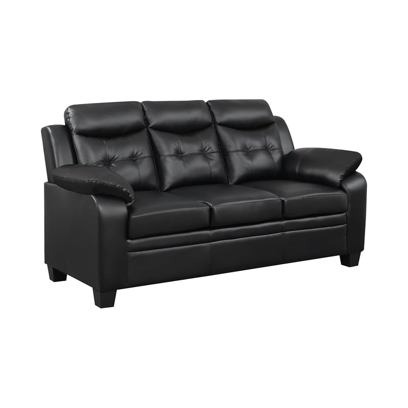Pemberly Row 3-Piece Tufted Upholstered Faux Leather Sofa Set in Black