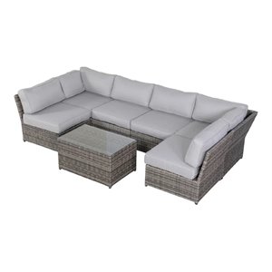 Pemberly Row 7-Piece Wicker Outdoor Set with Cushions in Gray