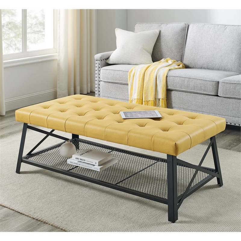Pemberly Row Leather-Like Upholstered Coffee Table in Yellow