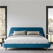 Pemberly Row Wood and Fabric Upholstered King Platform Bed in Blue
