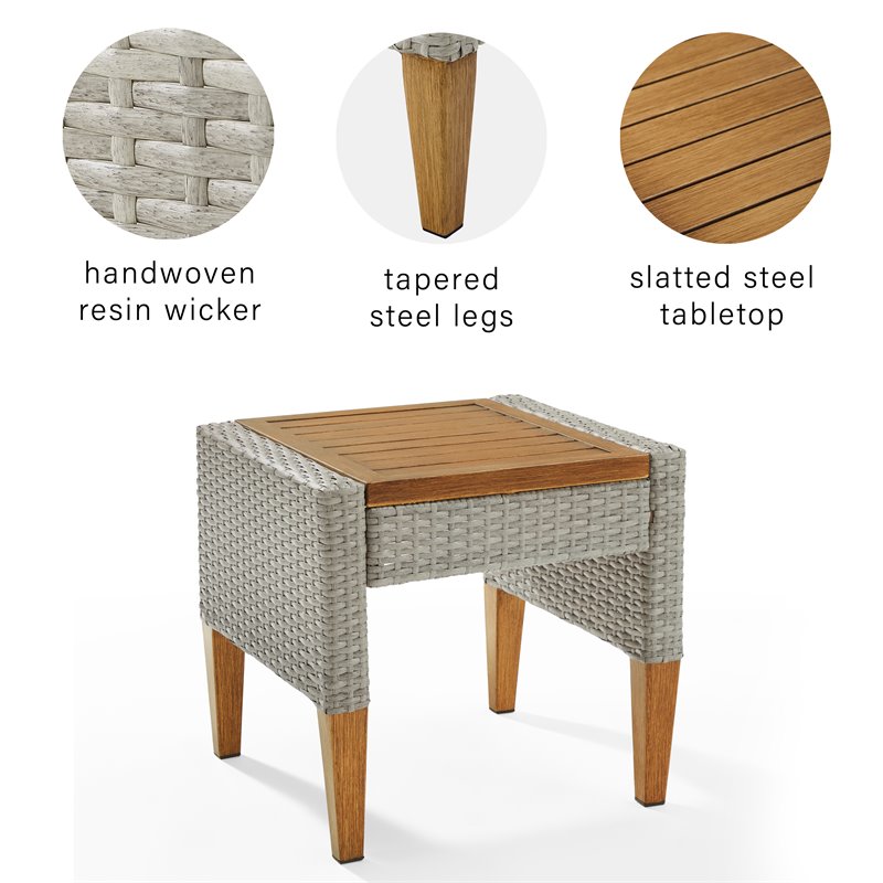 Pemberly Row Modern Wicker/Rattan Outdoor Side Table in Gray/Acorn