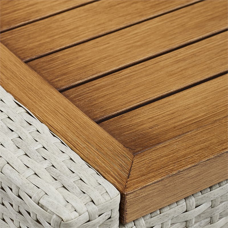 Pemberly Row Modern Wicker/Rattan Outdoor Side Table in Gray/Acorn